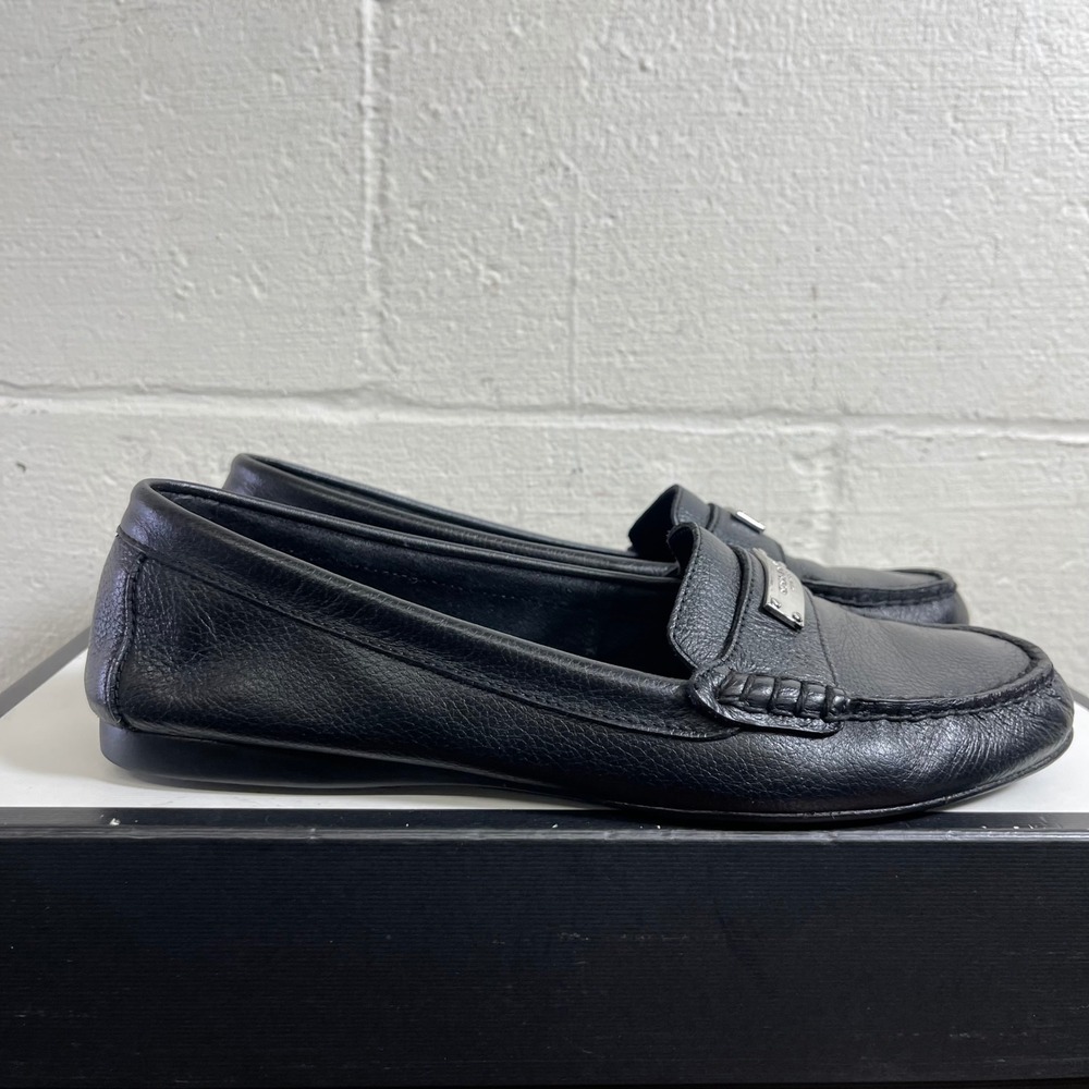 Coach Fredrica Black Pebbled Leather Flats Slip On Shoes Women's Size 9.5 B
